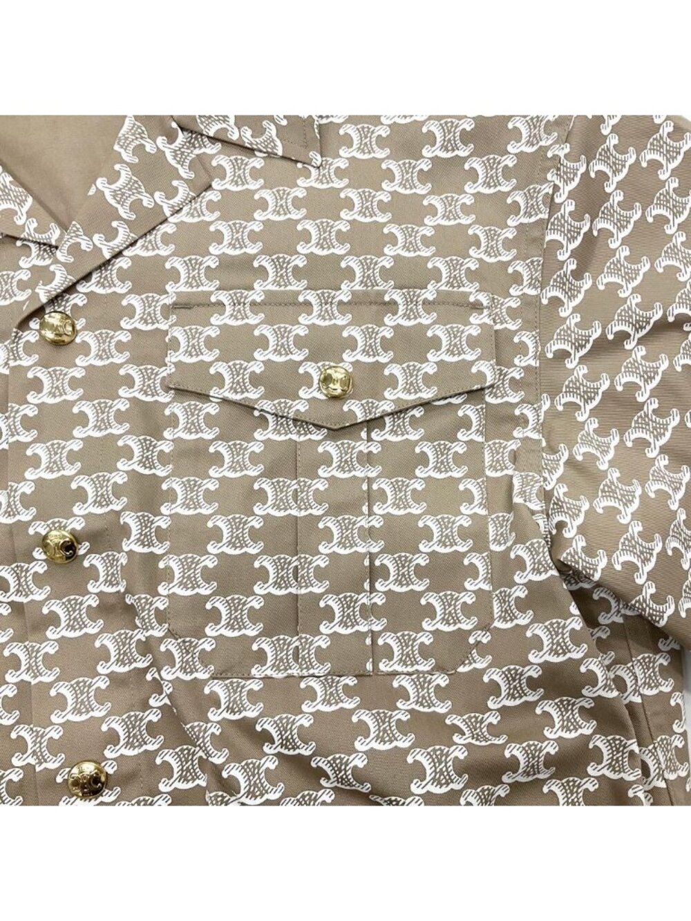 Celine Triomphe Shirt Cotton Top Cropped Beige - Picture 4 of 9
